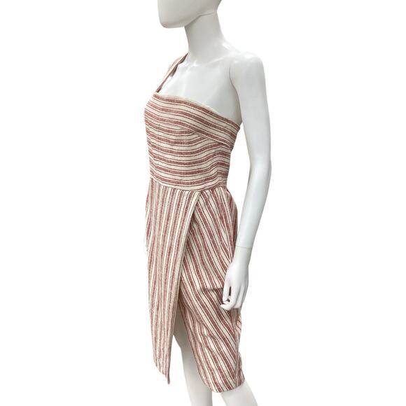 Rachel Zoe Dress Women’s SZ 6 Cotton Linen Blend Stripes One Shoulder Cream &Red - Picture 2 of 6